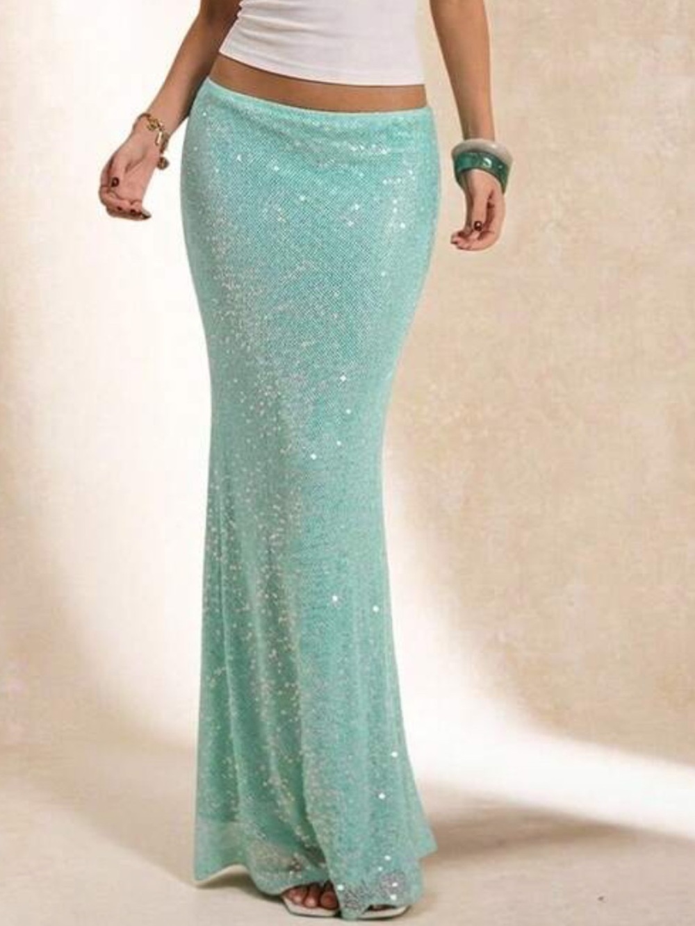Sequin Mermaid Maxi Skirt - aqua /mint